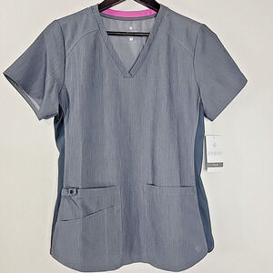 Med Couture Touch Women’s Scrub Top Size M NWT Gray Stretch V-Neck Nursing